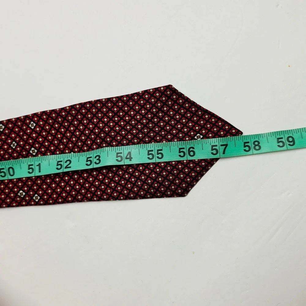 Yves Saint Laurent Silk Necktie Mens OS Red Black Geometric Medallion YSL